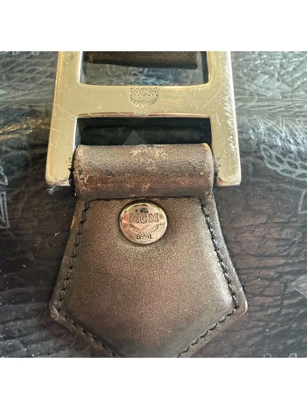 MCM Black Lion Monogram Satchel with Metallic Accents